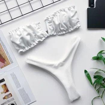 Sexet Leopard Bikini 2020 Badedragt Kvinder Sort Hvid Stropløs Bandeau Badning Suit Kvinder Badetøj G-Streng Micro Push Up Bikini Sæt