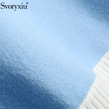 Svoryxiu 2018 Bane luksus Vinter Strikke Trøjer til Kvinder af Høj Kvalitet, Blomster Crown Broderi Casual Løs Blue Sweater