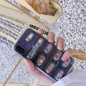 Tfshining Phone Case For iPhone X 6 6S 7 8 Plus 3D Søde Kapsel Piller Person Klart, Blød Silikone Beskyttende bagcover Tilfælde taske
